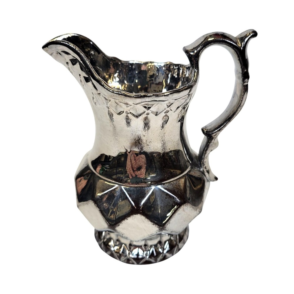 Antique Silver Luster Ware Resist Creamer Pitcher 19th Century 5.5" Tall